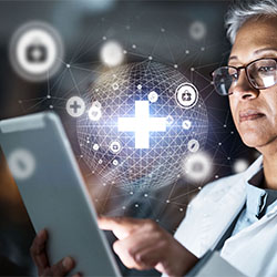 female physician with cyber technology - cyber trends 2024