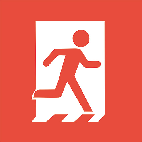 exit graphic man running toward exit