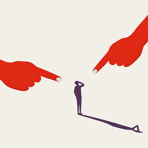 the blame game fingers pointing at confused man